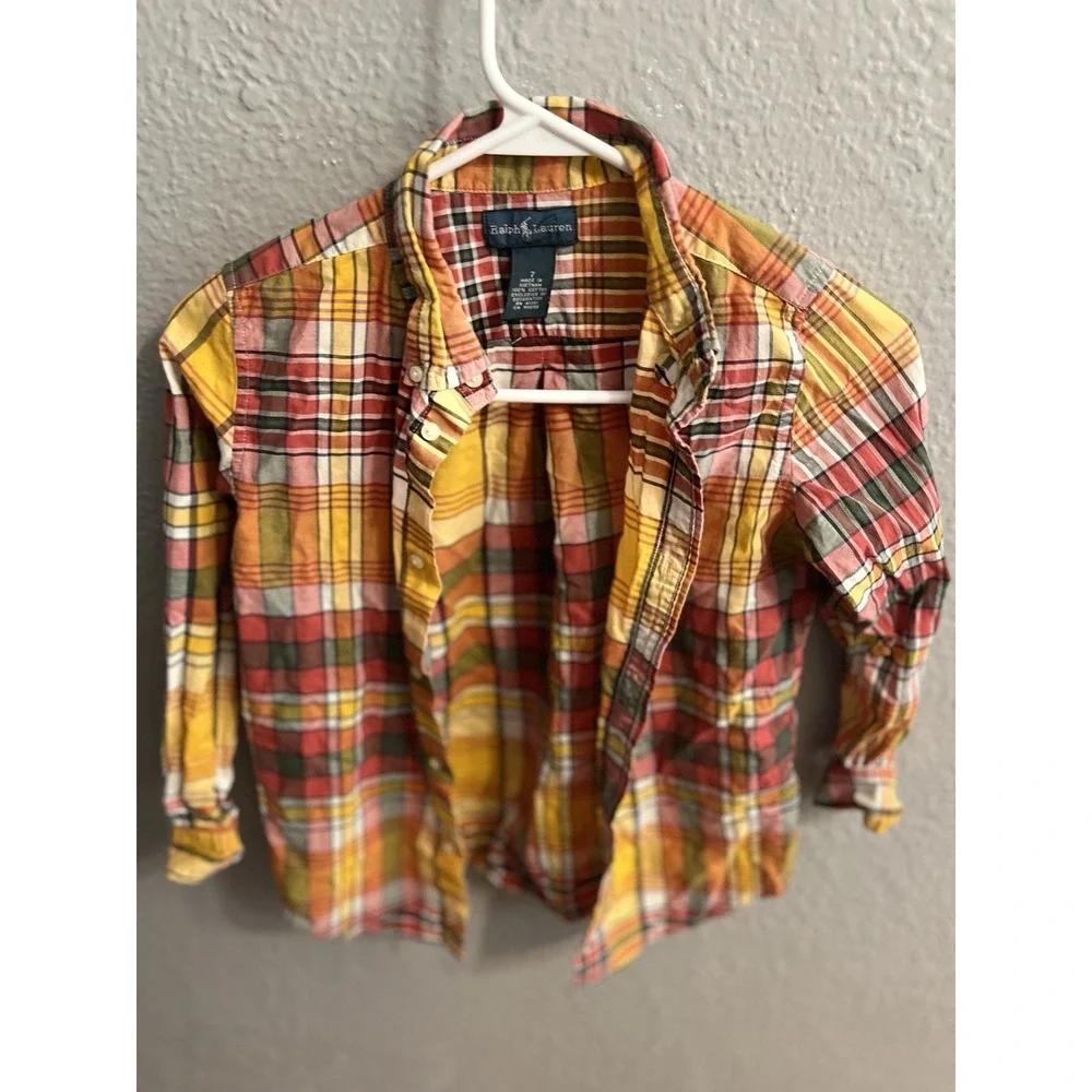 Boys Ralph Lauren blue yellow Plaid  long sleeve Button Up‎ size 7